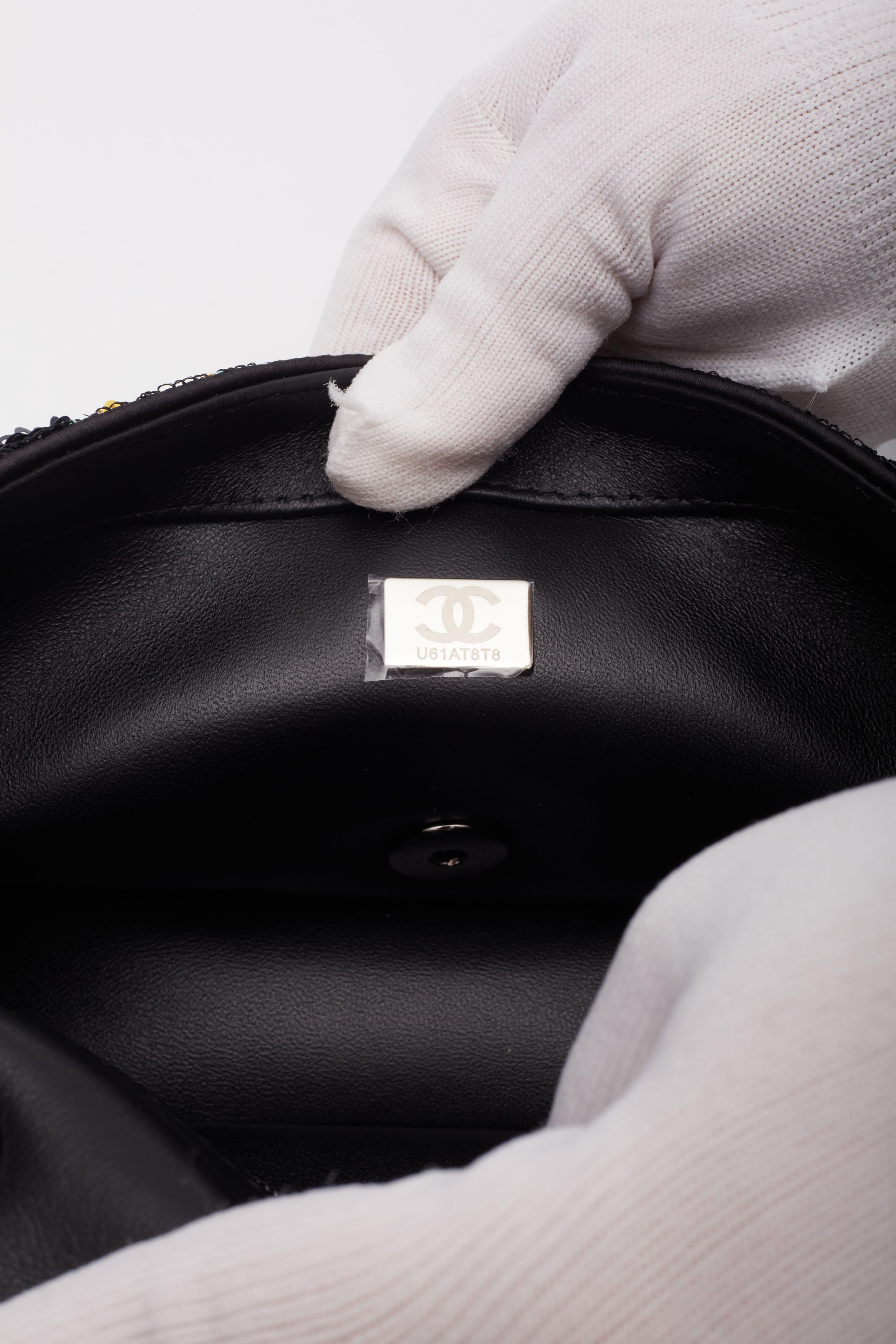 Chanel Sequins Logo CC Single Flap Bag Black Multicolor For Sale 7