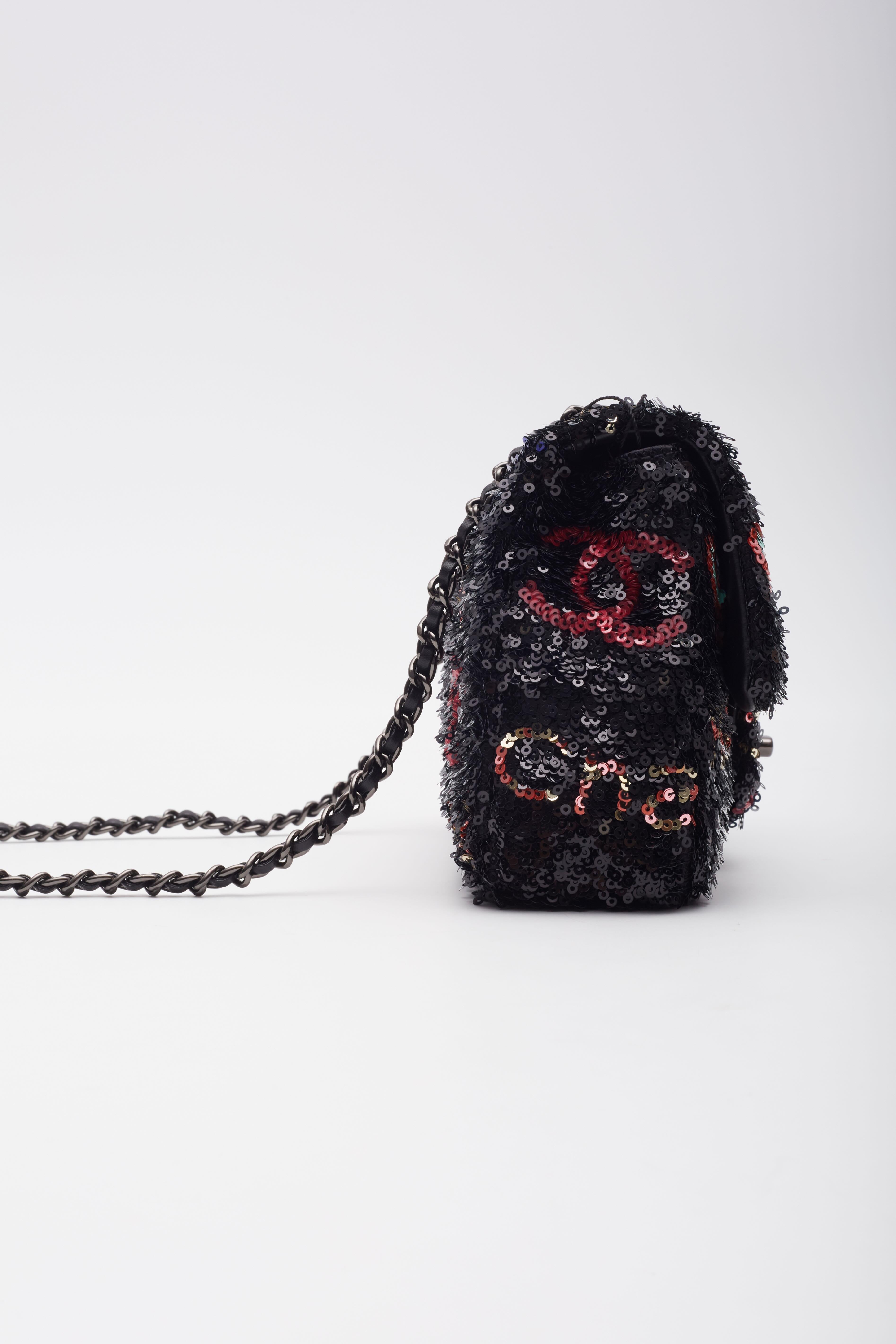 Women's Chanel Sequins Logo CC Single Flap Bag Black Multicolor For Sale