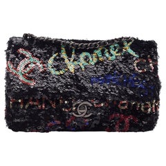 Chanel Sequins Logo CC Single Flap Bag Black Multicolor