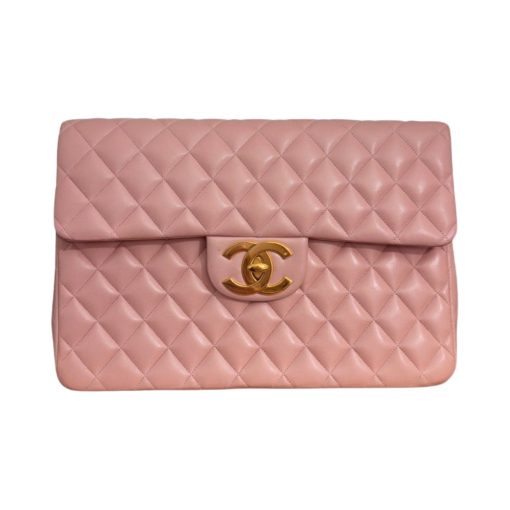 Chanel Series 2 Vintage Pink Lambskin Leather Flap Bag Maxi