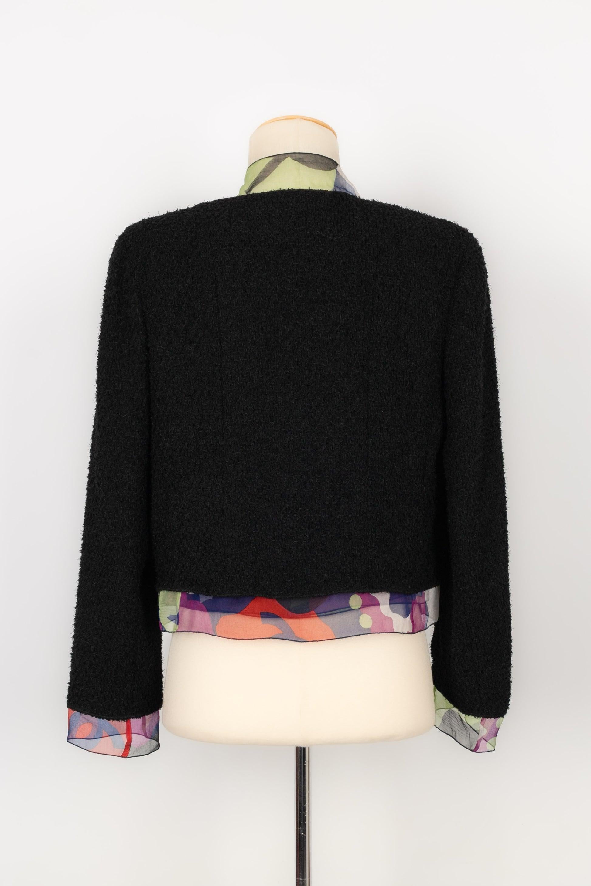 Chanel Set Composed of Black Wool Jacket Embroidered with Silk, 2000 In Excellent Condition For Sale In SAINT-OUEN-SUR-SEINE, FR
