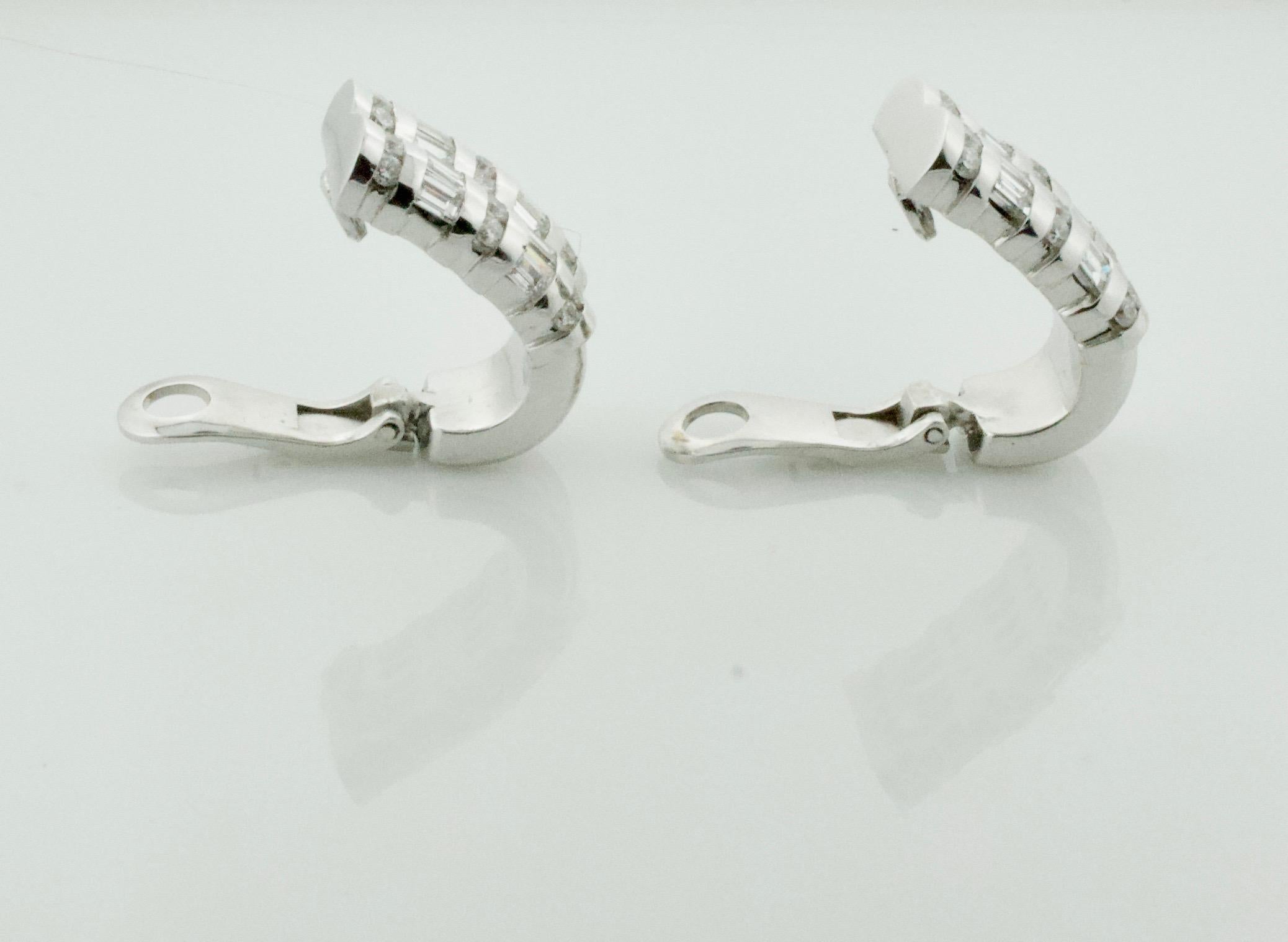 Baguette Cut Chanel Set Diamond  Earrings in 18k White Gold 3.45 Carats Total Weight For Sale