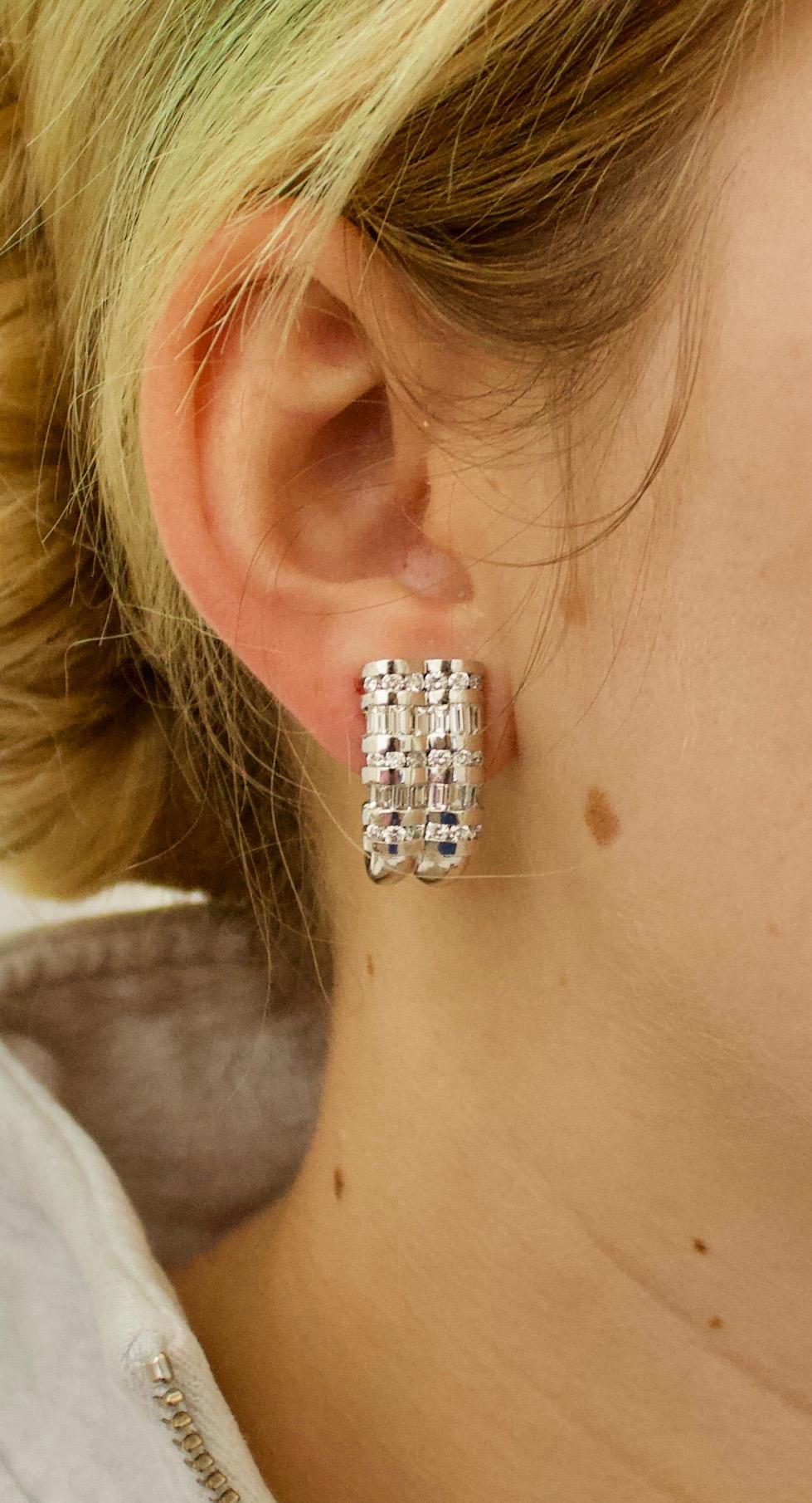 Women's or Men's Chanel Set Diamond  Earrings in 18k White Gold 3.45 Carats Total Weight For Sale