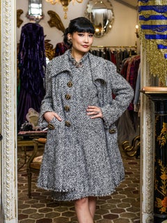 Chanel 2006 Haute Couture Gray Tweed Dress Coat Set with Gold Buttons