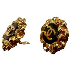 Chanel Logo Clip-on Cadena par de Pendientes Oversized Jumbo Logo CC