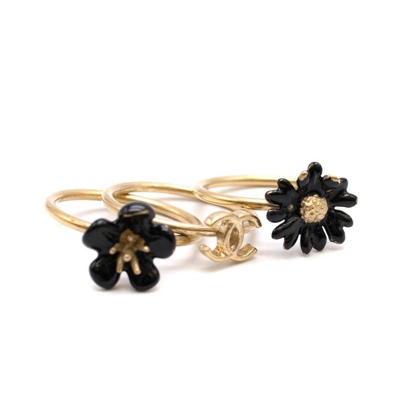 Chanel Set of Three Gold Tone Enamel Stacking Rings at 1stDibs