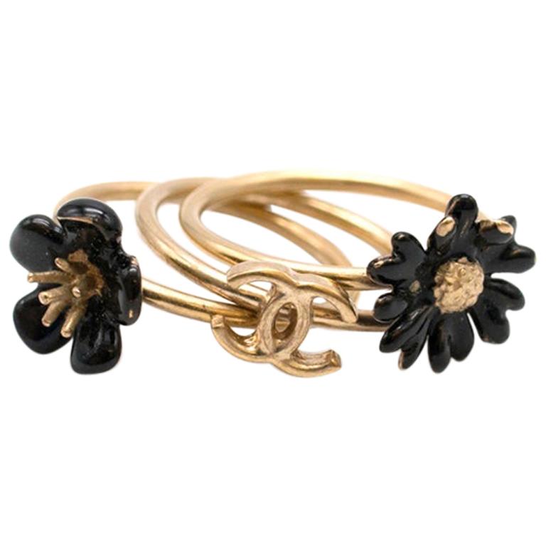 Chanel Set of Three Gold Tone Enamel Stacking Rings at 1stDibs