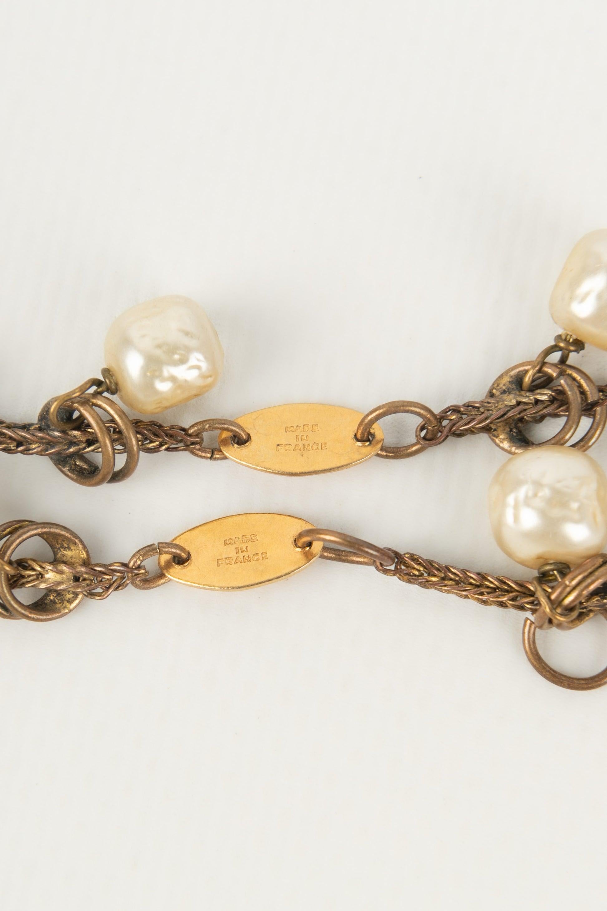 Chanel Set of Two Dark-golden Metal Necklaces with Costume Pearls, 1983 For Sale 4