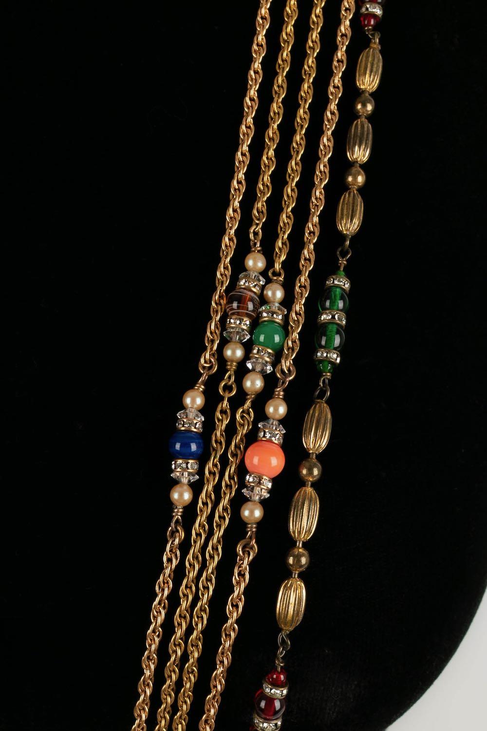 Women's Chanel Set of Vintage Long Necklaces in Gold Metal and Glass Beads For Sale