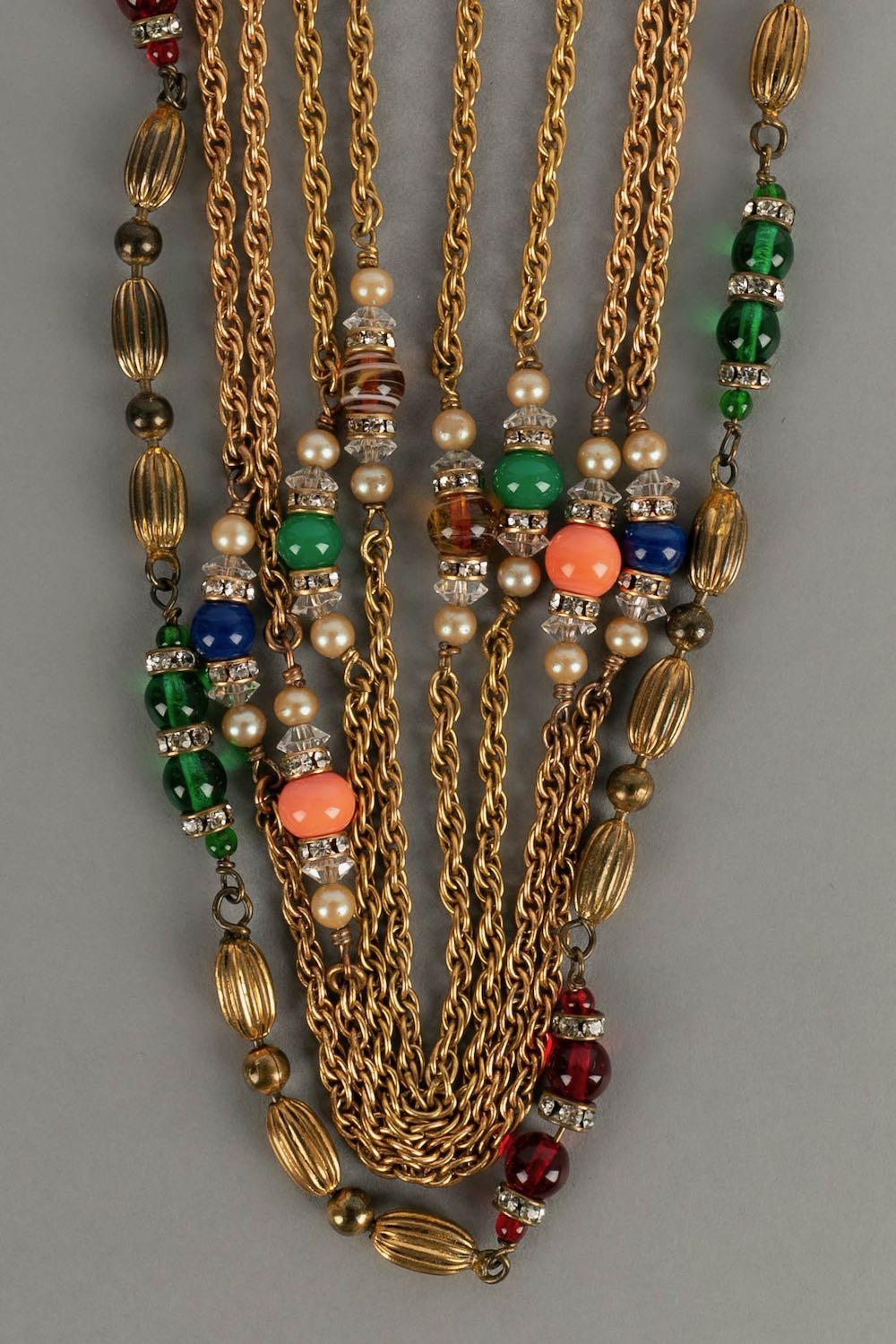 Chanel Set of Vintage Long Necklaces in Gold Metal and Glass Beads For Sale 1