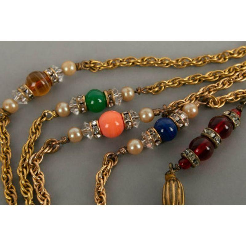 Chanel Set of Vintage Long Necklaces in Gold Metal and Glass Beads For Sale 4