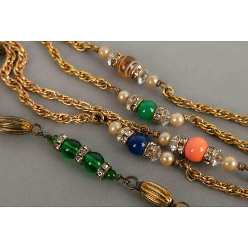 Chanel Set of Vintage Long Necklaces in Gold Metal and Glass Beads For Sale 5