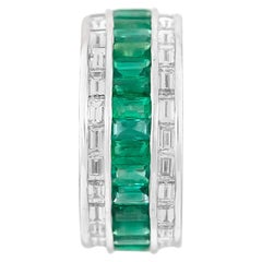 Channel Set with Emerald and Diamonds Wedding Band