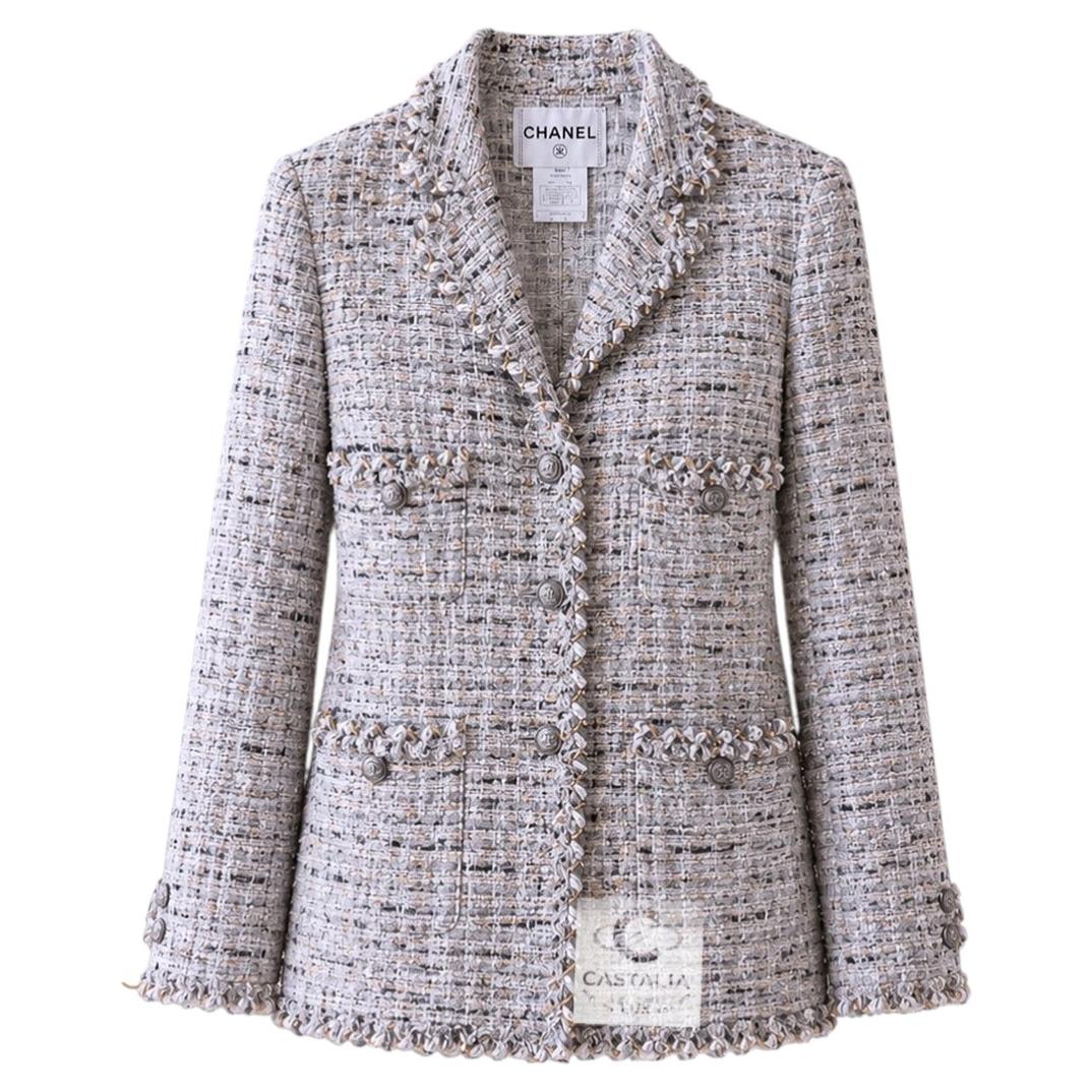CHANEL Sex & The City Iconic Grey Ribbon Tweed Jacket 40 FR
