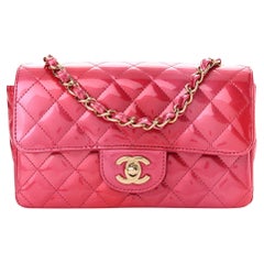 Chanel Shaded Patent Calfskin Quilted Mini Rectangular Flap Pink XS