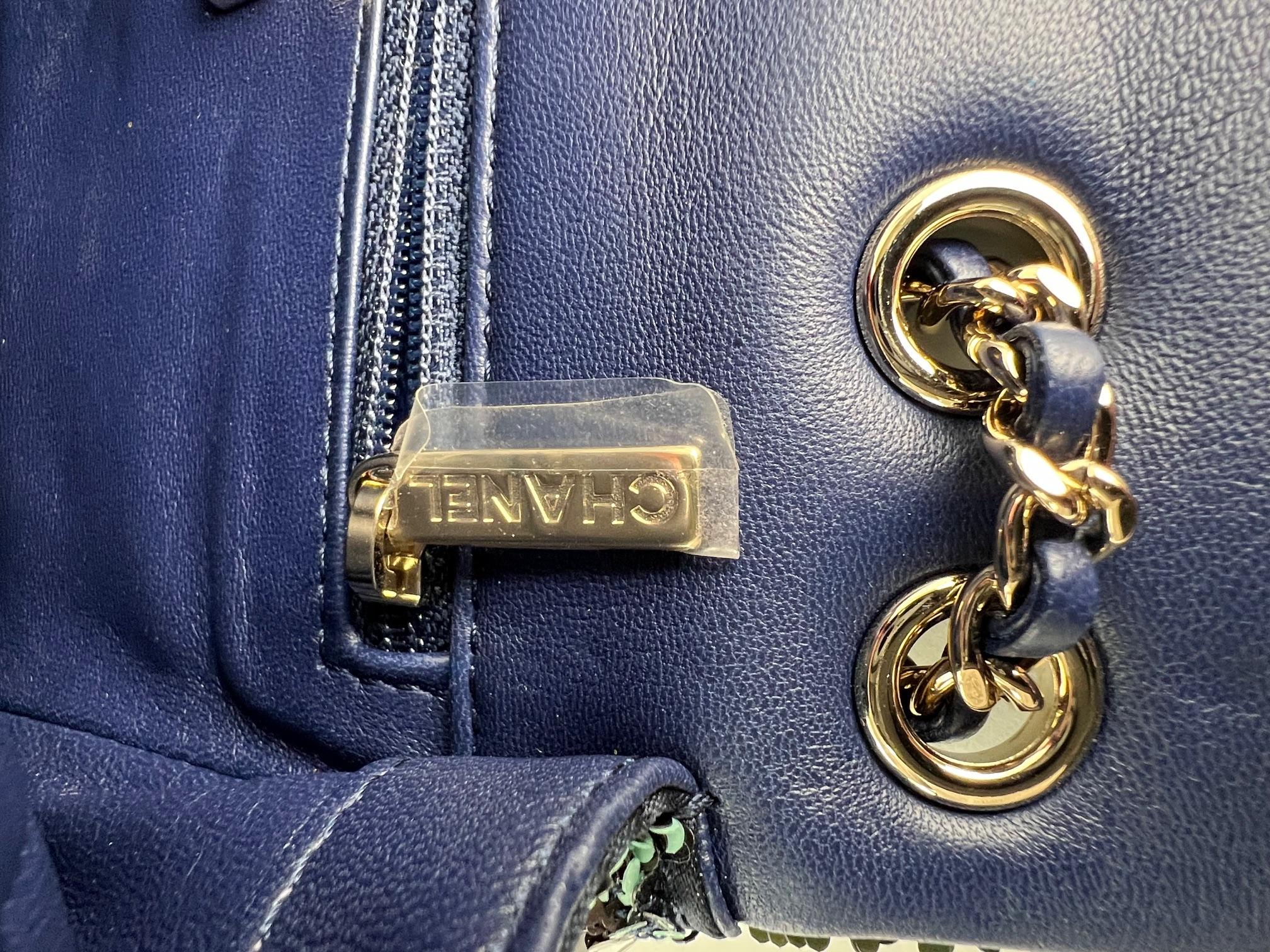 Chanel Shaded Sequins Mini Flap Green, Blue, Black Shoulder Bag For Sale 6