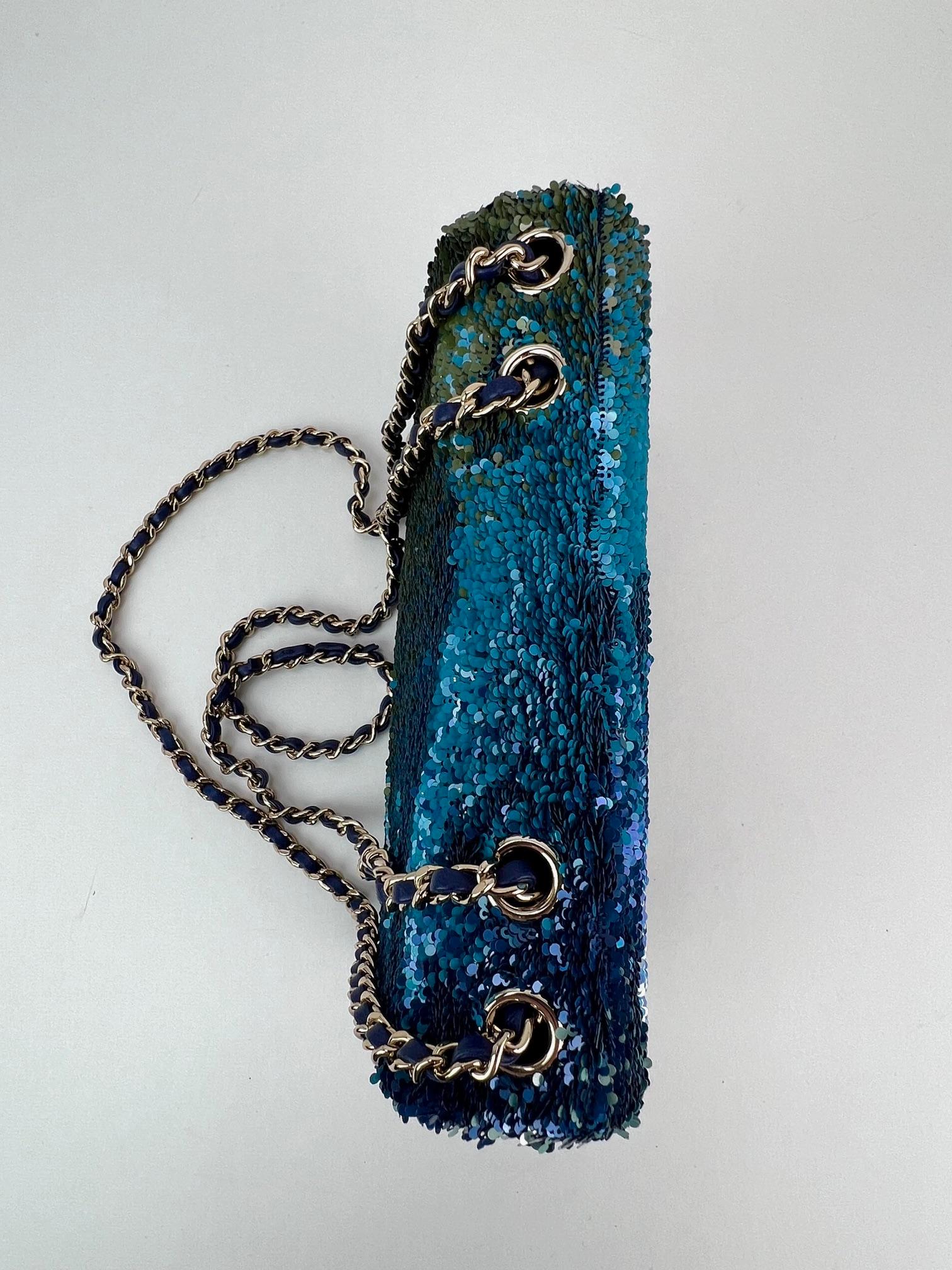 Chanel Shaded Sequins Mini Flap Green, Blue, Black Shoulder Bag For Sale 9