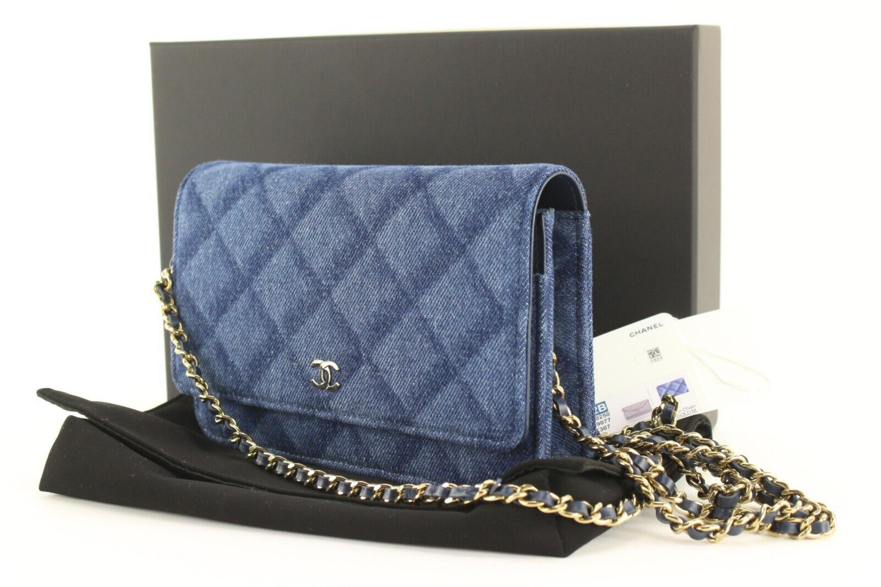 Chanel Shadow Quilted Denim Wallet on Chain WOC Gold HW 2CJ1110 For Sale 4