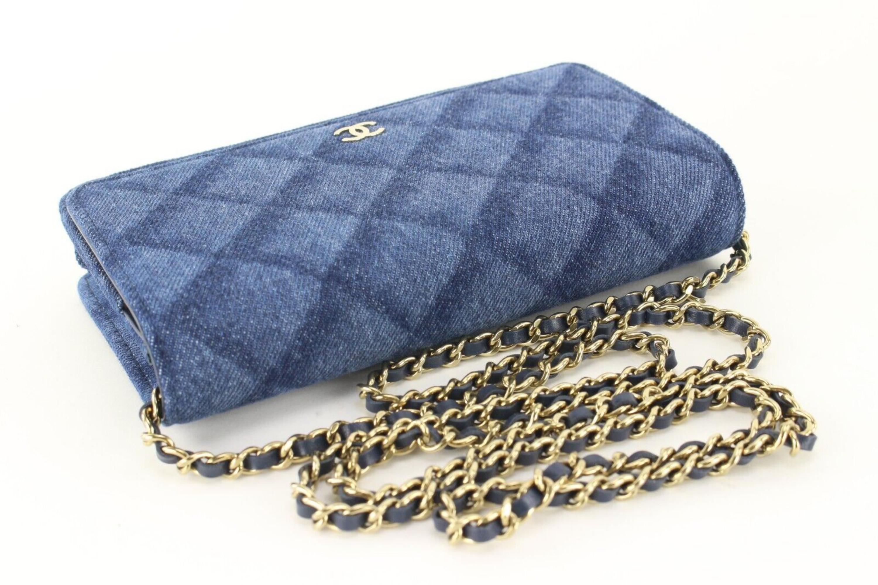 Women's Chanel Shadow Quilted Denim Wallet on Chain WOC Gold HW 2CJ1110 For Sale