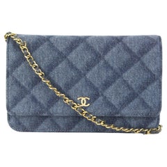 Chanel Schatten gesteppte Denim-Brieftasche an Kette WOC Gold HW 2CJ1110
