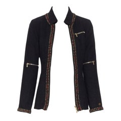 CHANEL Shanghai Métiers d'Art Black Tweed Blazer Jacket with Braided Details 38