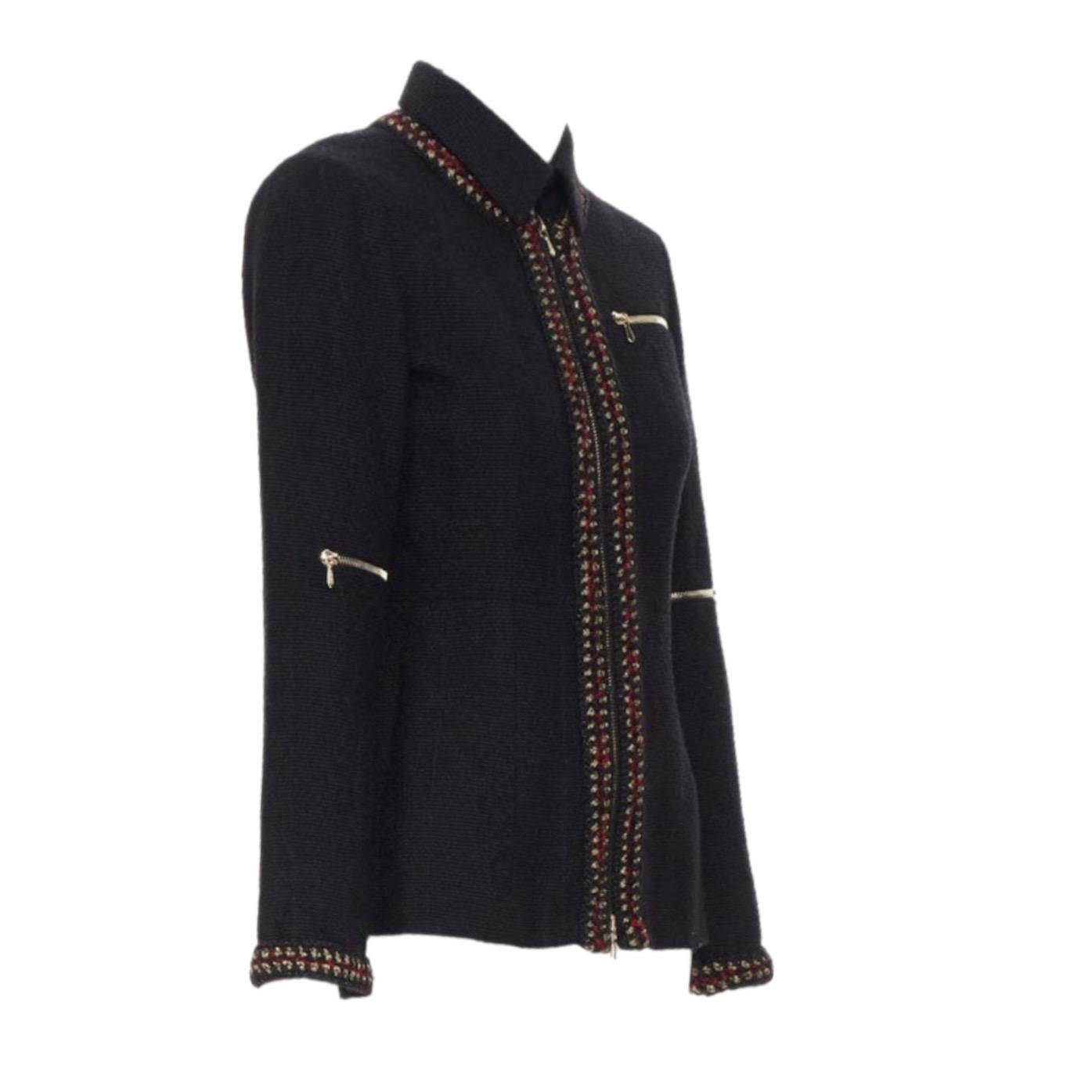 Women's CHANEL Shanghai Métiers d'Art Black Tweed Blazer Jacket with Braided Details 38 For Sale