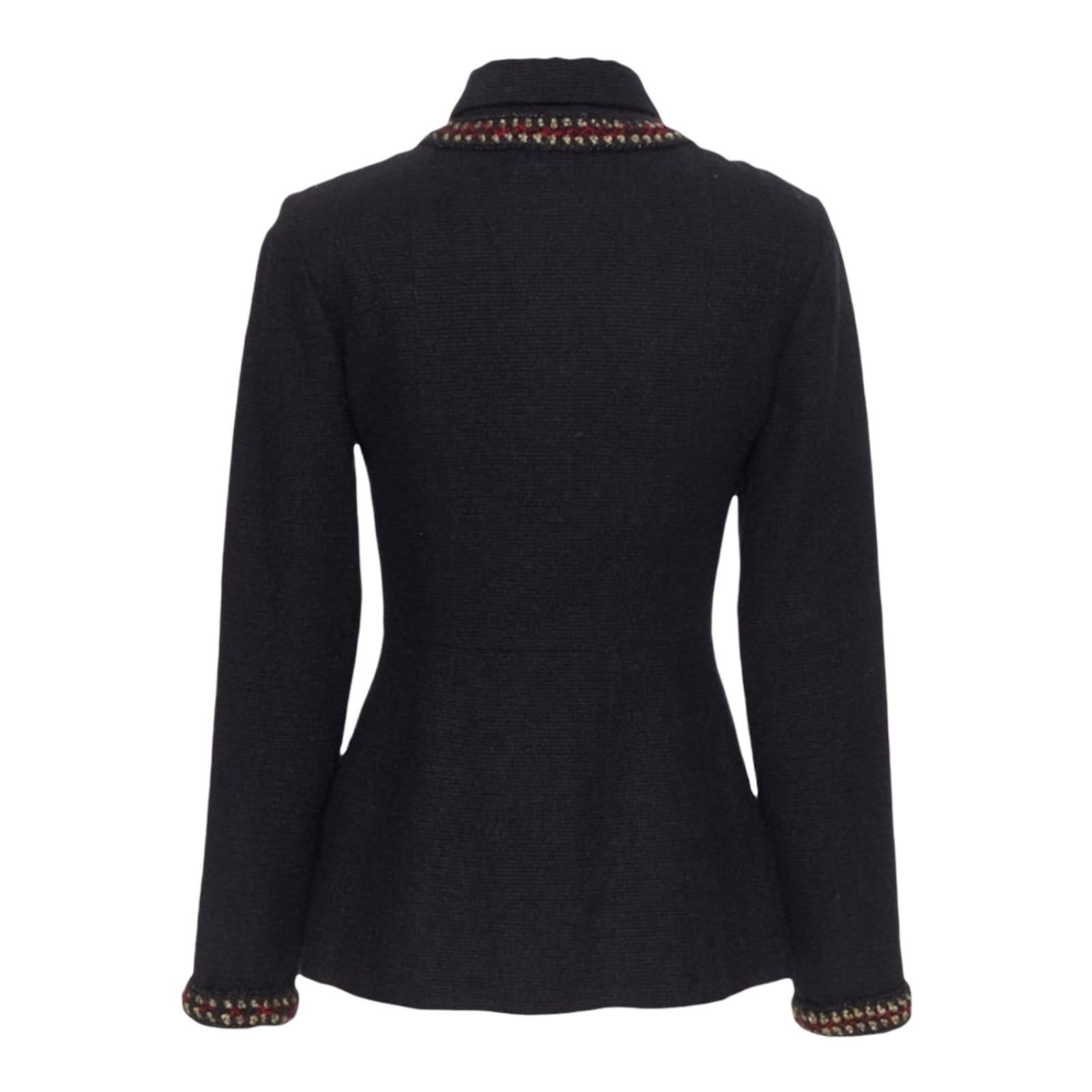 CHANEL Shanghai Métiers d'Art Black Tweed Blazer Jacket with Braided Details 38 For Sale 1