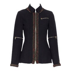 CHANEL Shanghai Métiers d'Art Black Tweed Blazer Jacket with Braided Details 38
