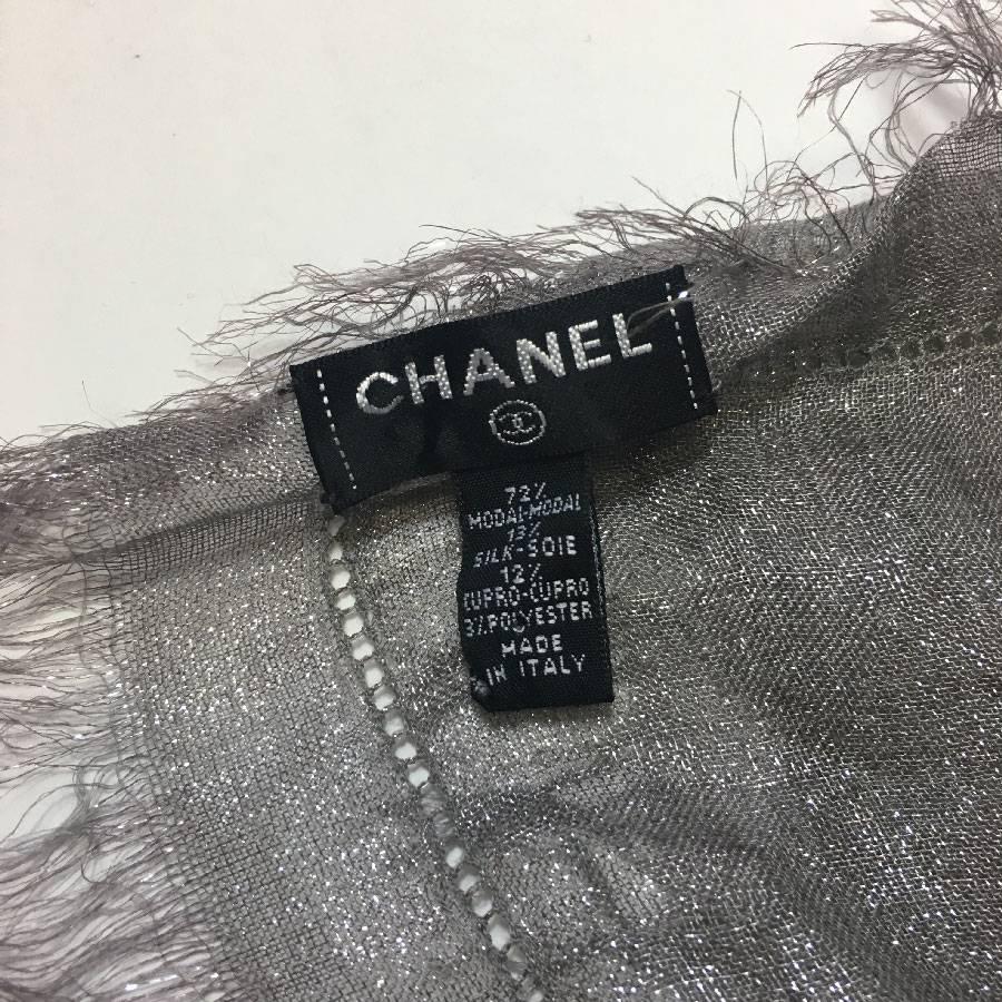 Chanel Shawl with Small Grey Modal / Silk / Cupro Fringe with Silver Threads 2