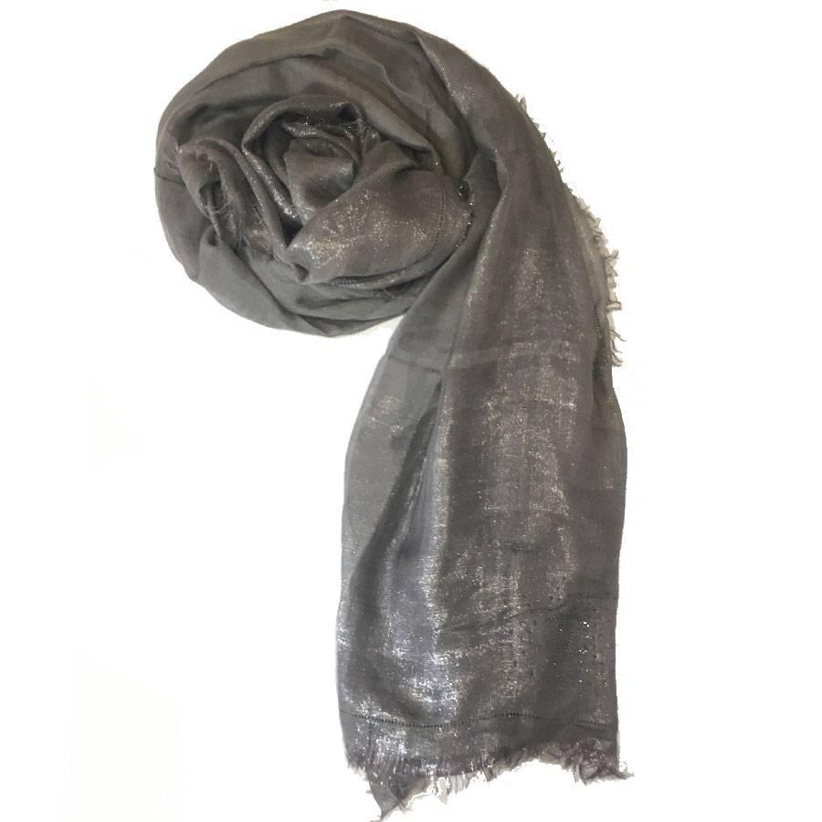 Chanel Shawl with Small Grey Modal / Silk / Cupro Fringe with Silver Threads