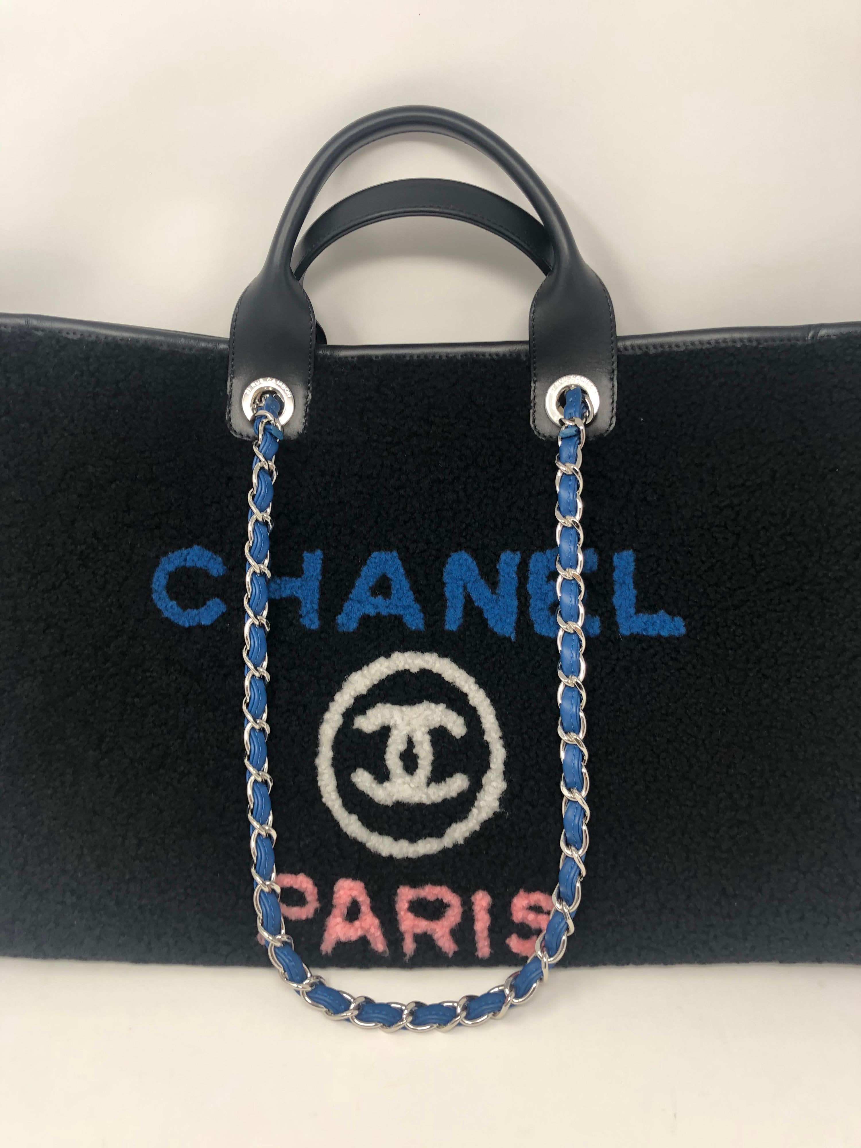 Chanel Shearling Deauville X-Large Tote Bag. From 2018 Fall/ Winter Collection. Limited and rare large size tote bag. Excellent condition like new. Plastic still on hardware on inside. Great for travel and everyday wear. Guaranteed authentic. 