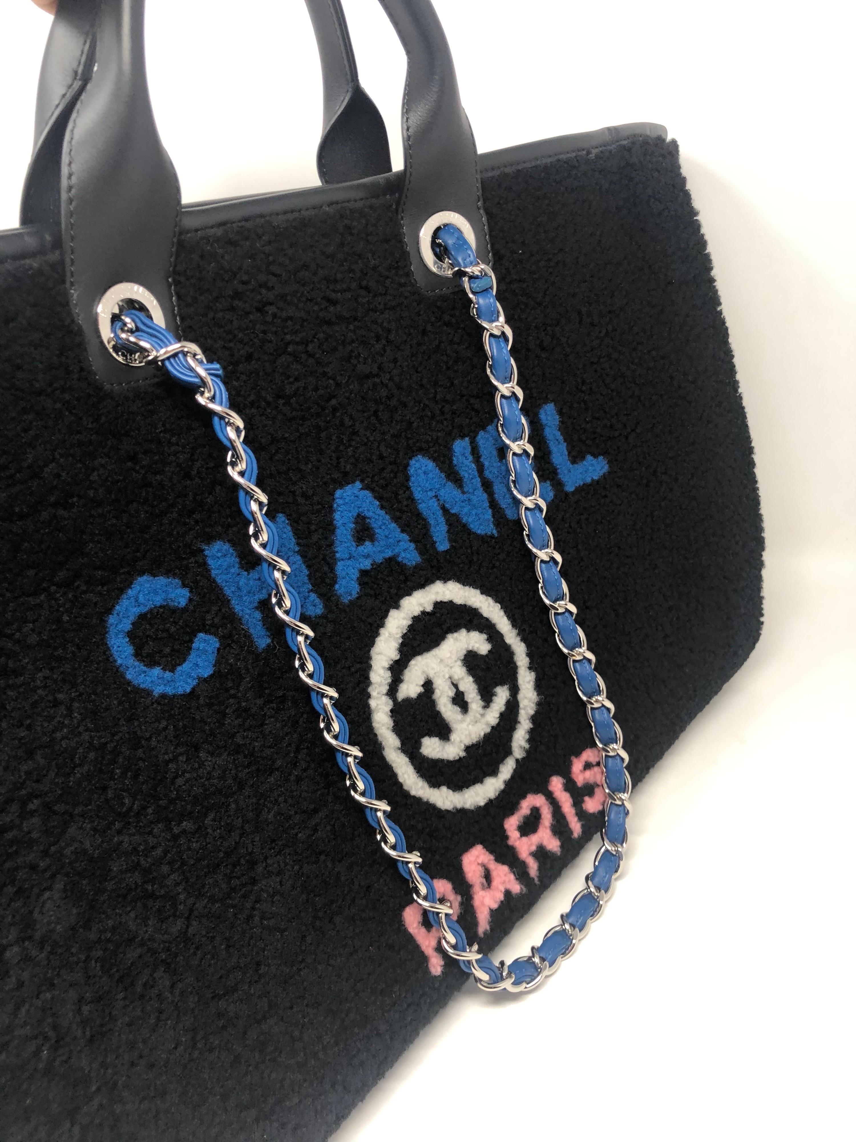 Black Chanel Shearling Deauville X Large Tote Bag 