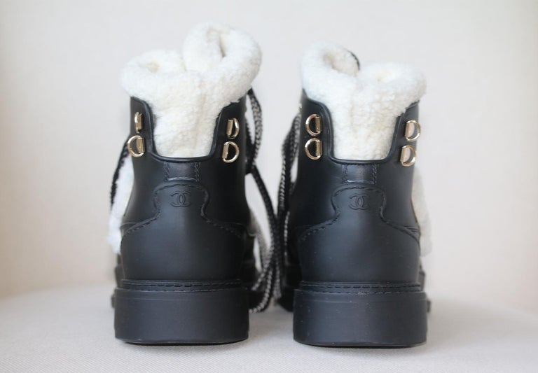 Chanel Shearling-Line Lace-Up Ankle Boots at 1stDibs  chanel shearling  boots, chanel 9 boots, chanel fur boots