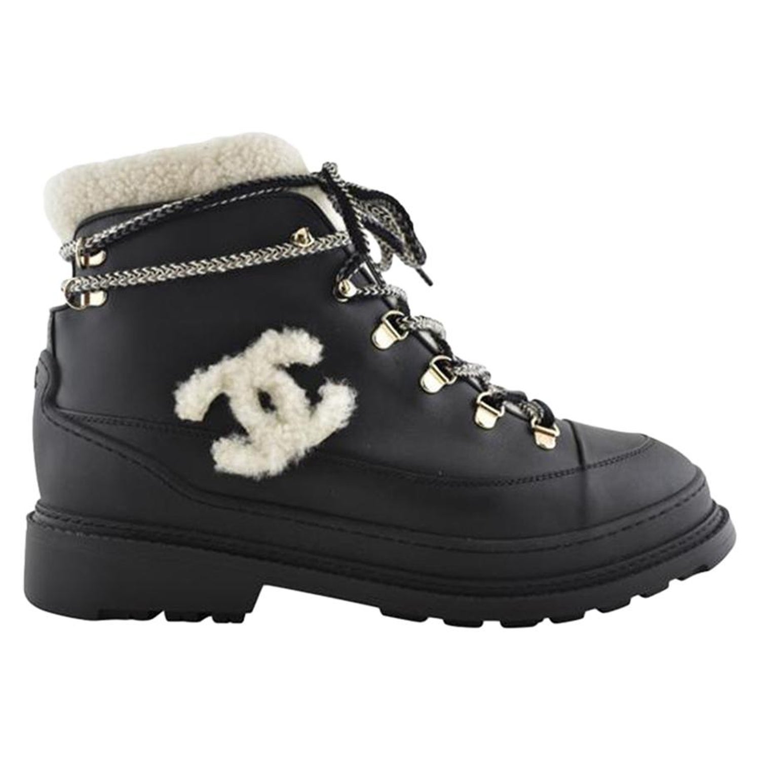 Chanel Shearling-Line Lace-Up Ankle Boots at 1stDibs | chanel snow boots,  chanel winter boots, chanel shearling boots