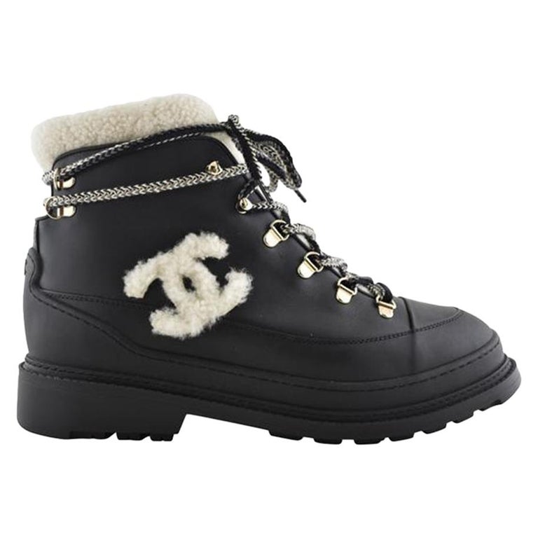 Chanel Shearling-Line Lace-Up Ankle Boots