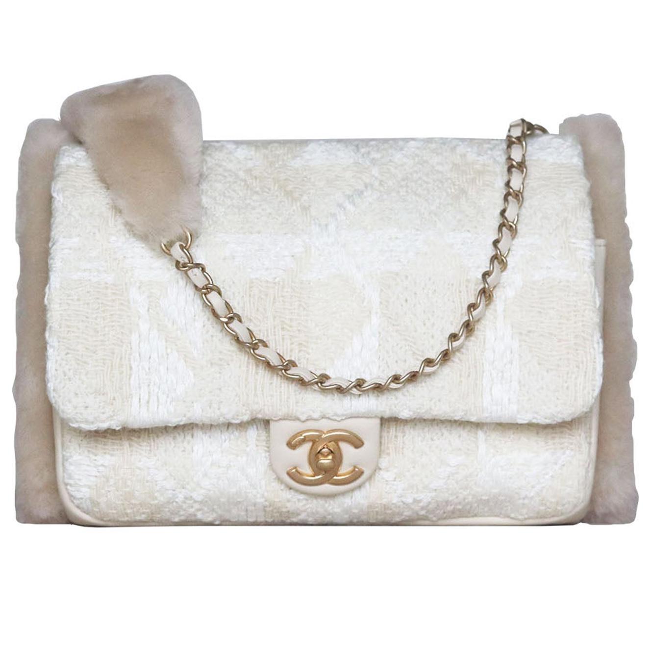 Chanel Shearling-Lined Tweed and Lambskin Muff Bag 