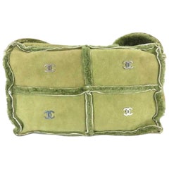 Vintage Chanel Shearling Suede Cc 210064 Green System Shoulder Bag