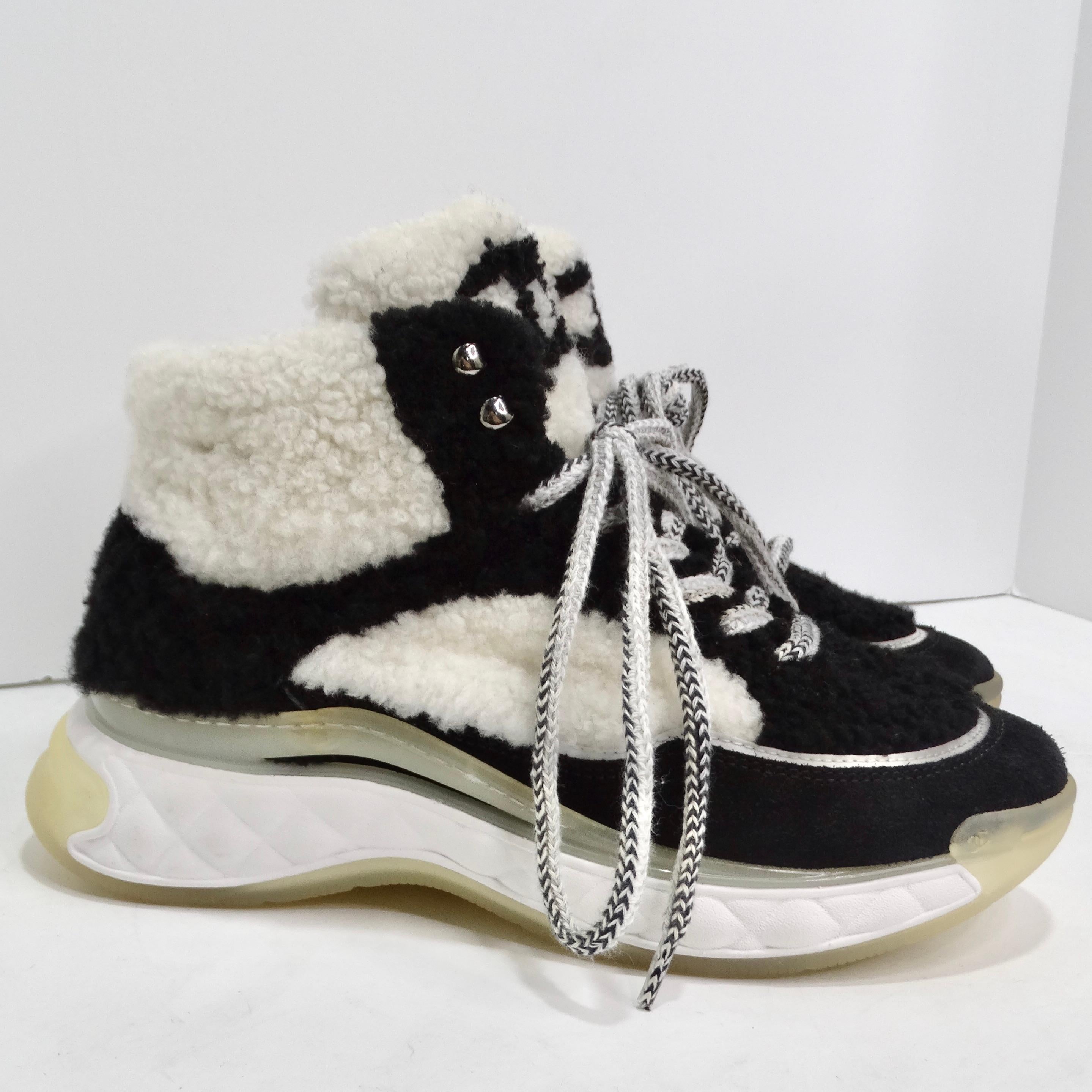 Chanel Shearling Suede CC High Top Sneakers For Sale 2