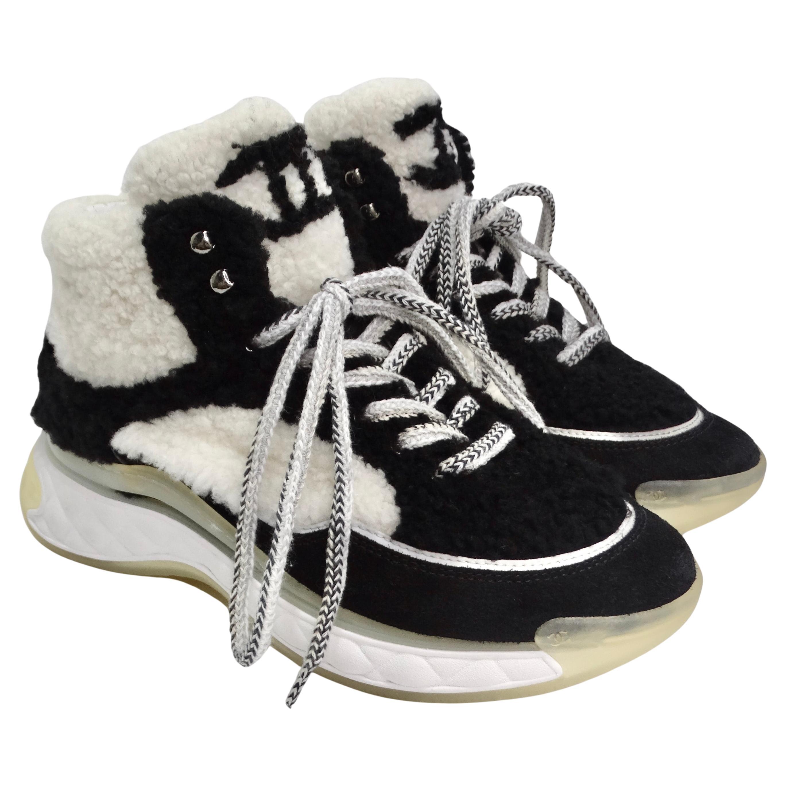 Chanel Shearling Suede CC High Top Sneakers For Sale