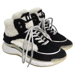 Vintage Chanel Shearling Suede CC High Top Sneakers