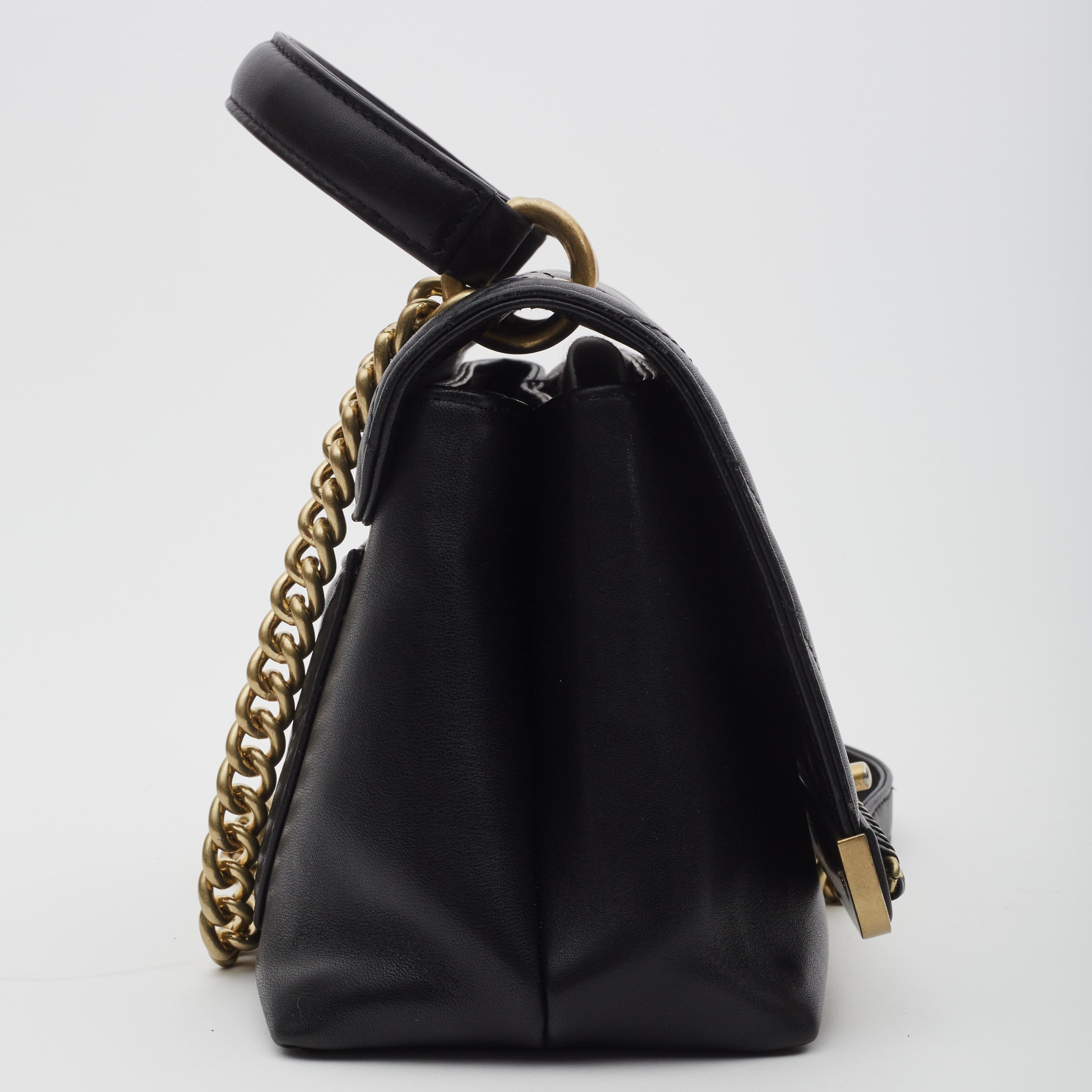 Women's or Men's Chanel Sheepskin Black Chevron Stitched Chain Top Handle Flap Bag For Sale