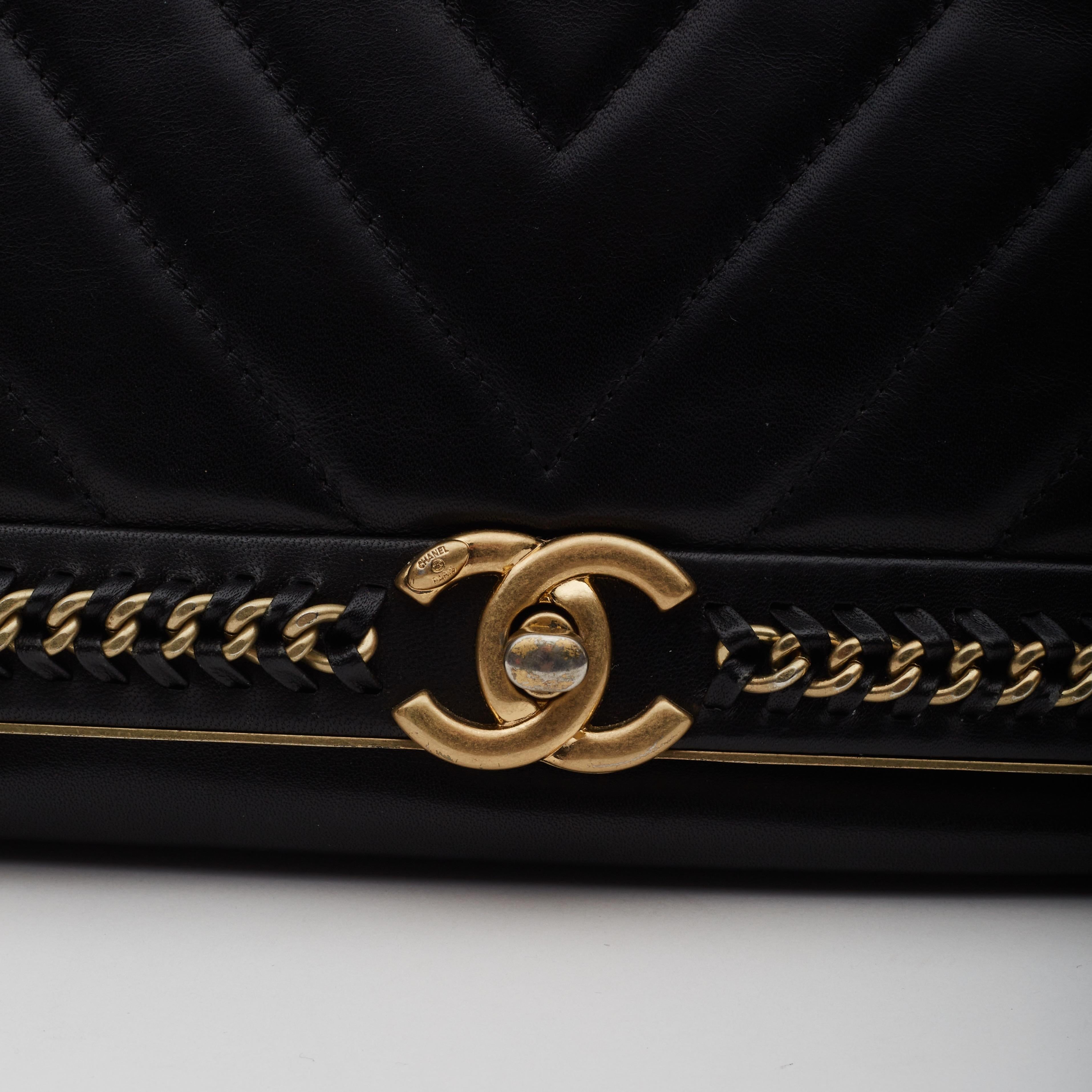Chanel Sheepskin Black Chevron Stitched Chain Top Handle Flap Bag For Sale 1