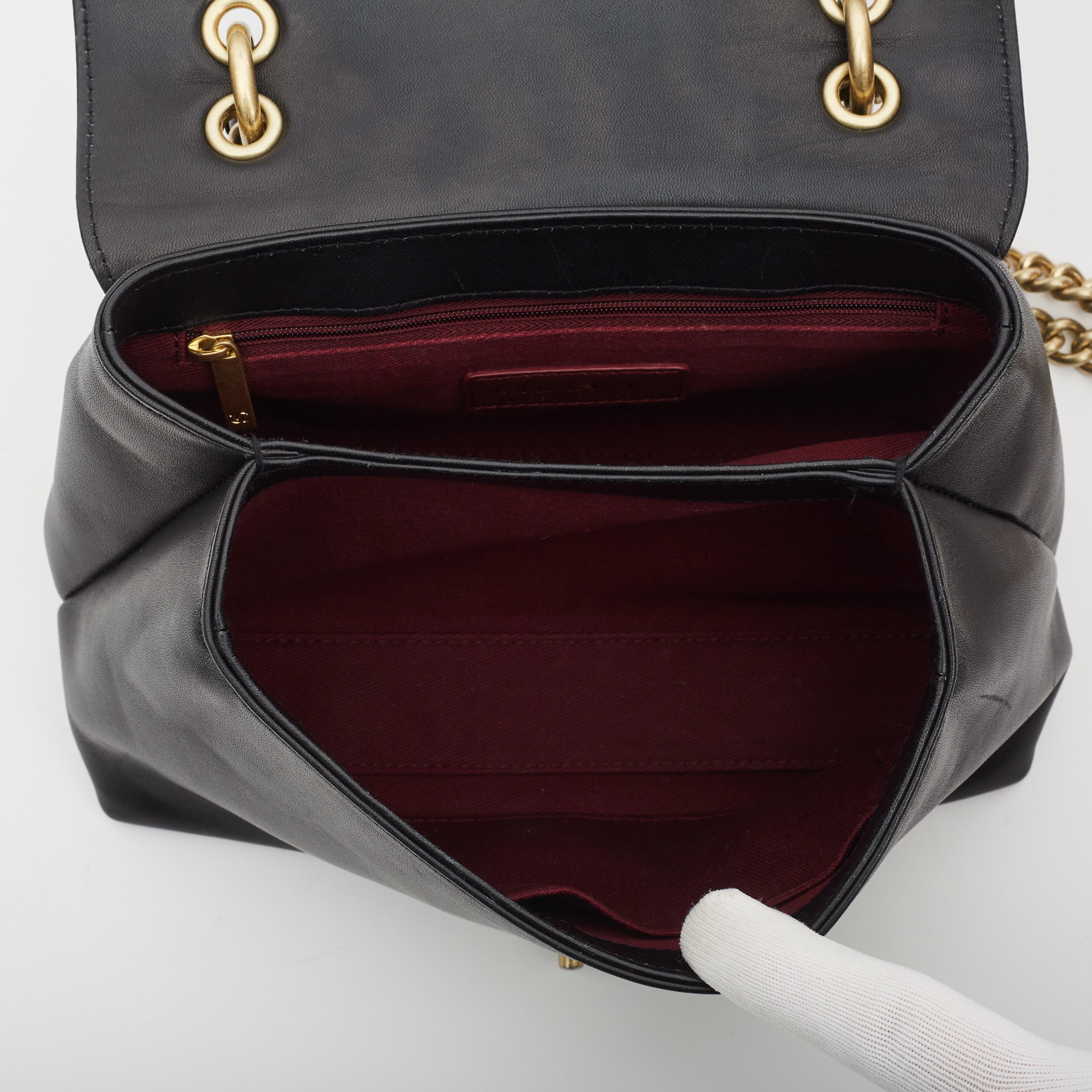 Chanel Sheepskin Black Chevron Stitched Chain Top Handle Flap Bag For Sale 2
