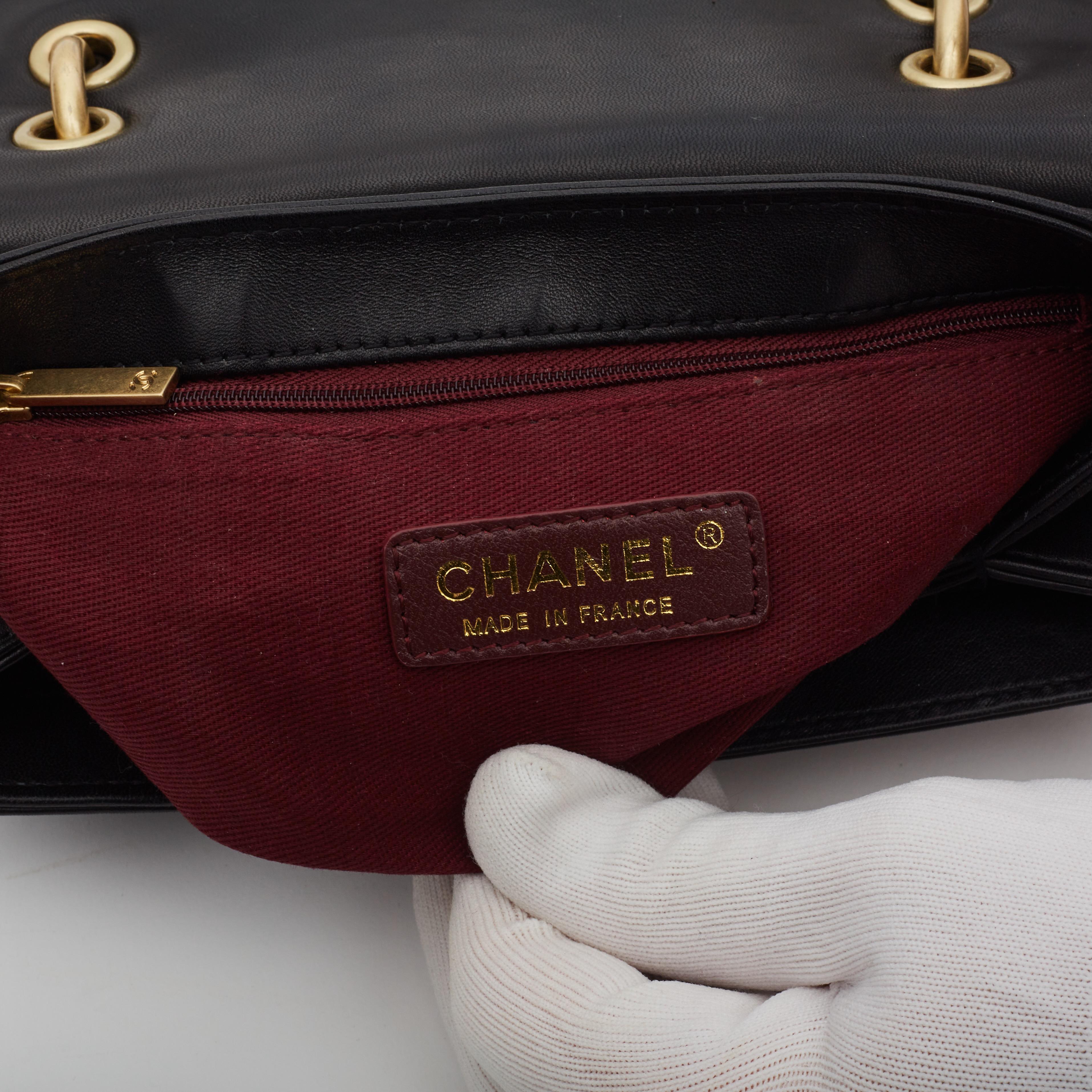 Chanel Sheepskin Black Chevron Stitched Chain Top Handle Flap Bag For Sale 4