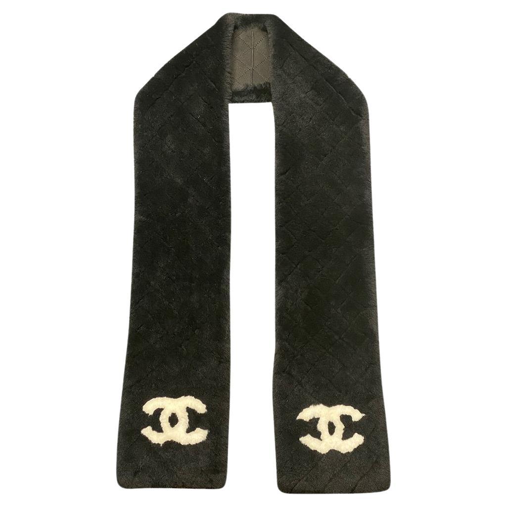 Chanel Black Sheepskin 3D Logo Scarf