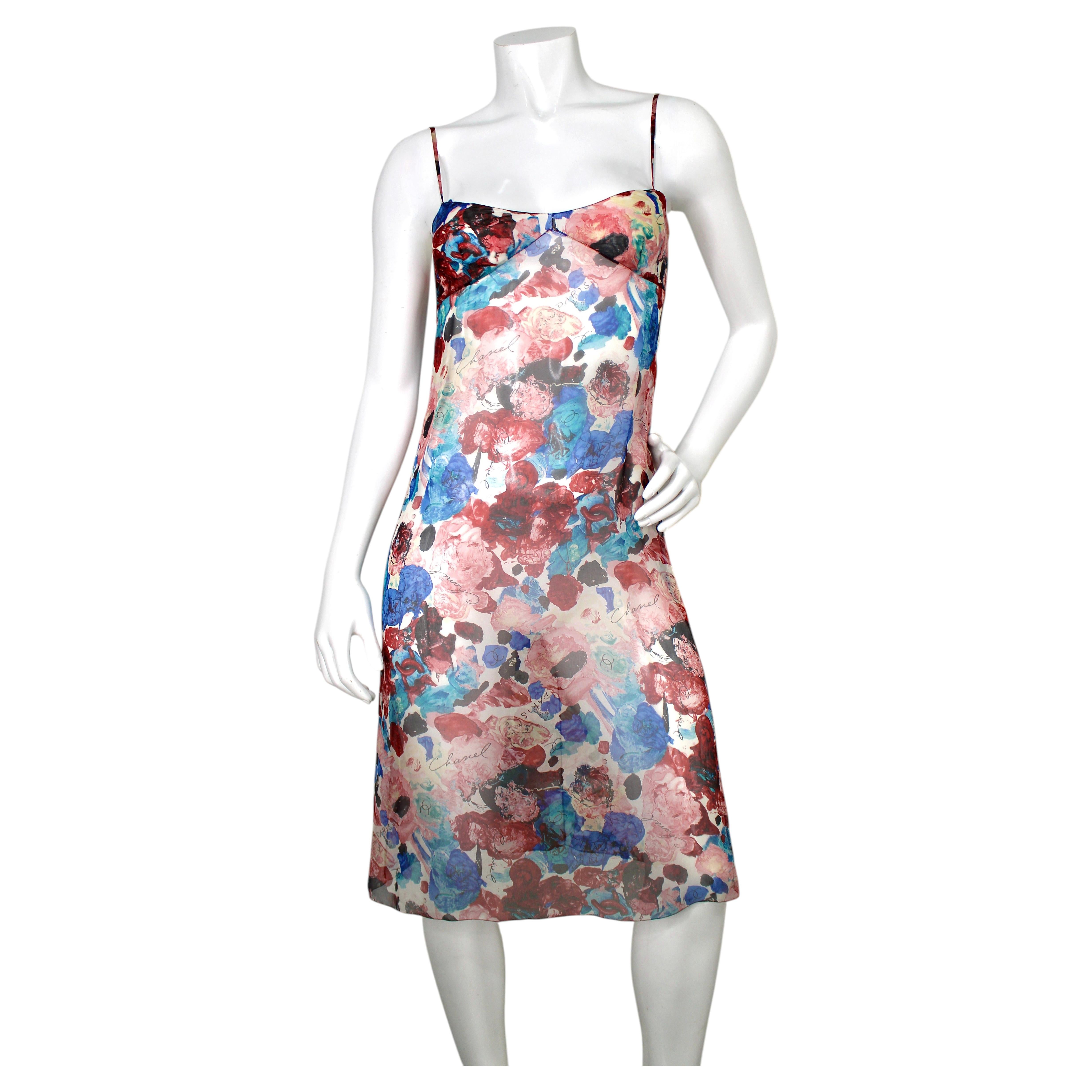 Vestido Midi de Seda con Estampado Floral Chanel circa 1999
