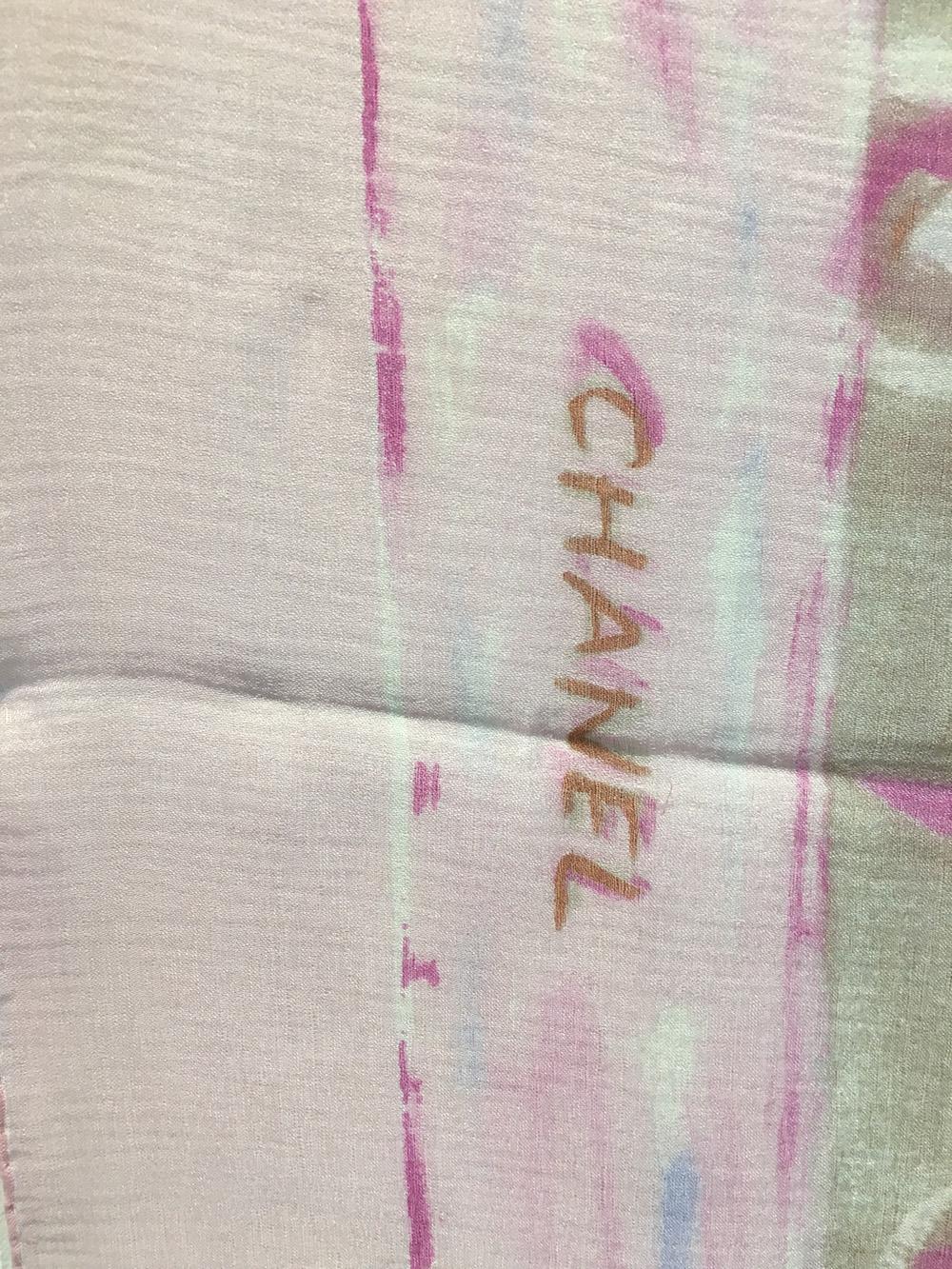 Beige Chanel Sheer Pink Silk Scarf For Sale