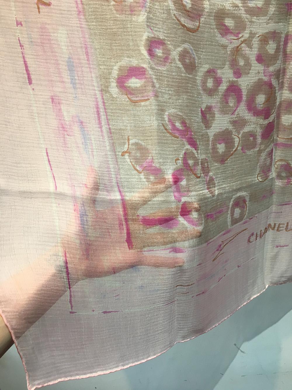 Chanel Sheer Pink Silk Scarf In Excellent Condition For Sale In Philadelphia, PA