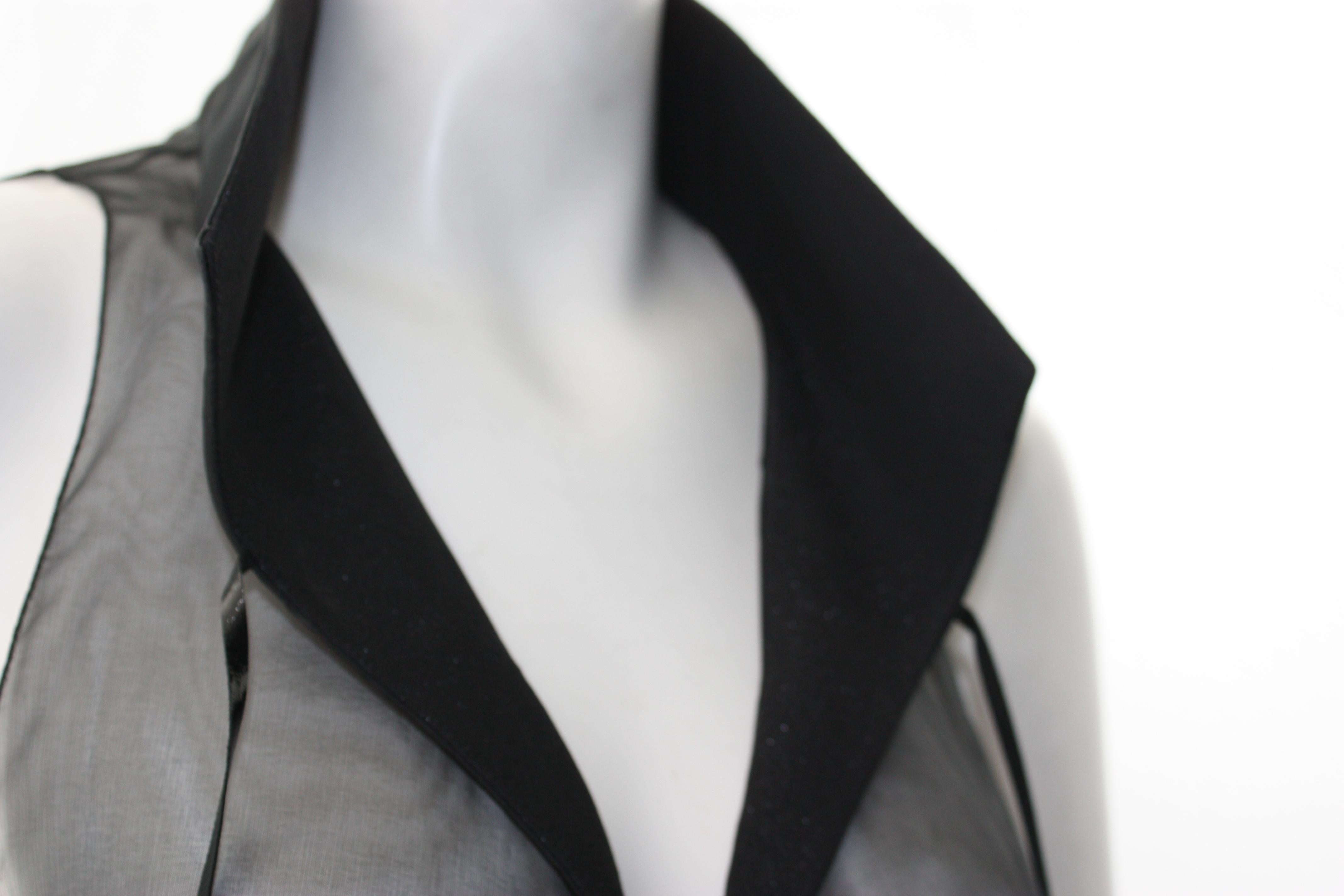Women's CHANEL Black Sheer Sleeveless Collar Blouse Size 36 For Sale