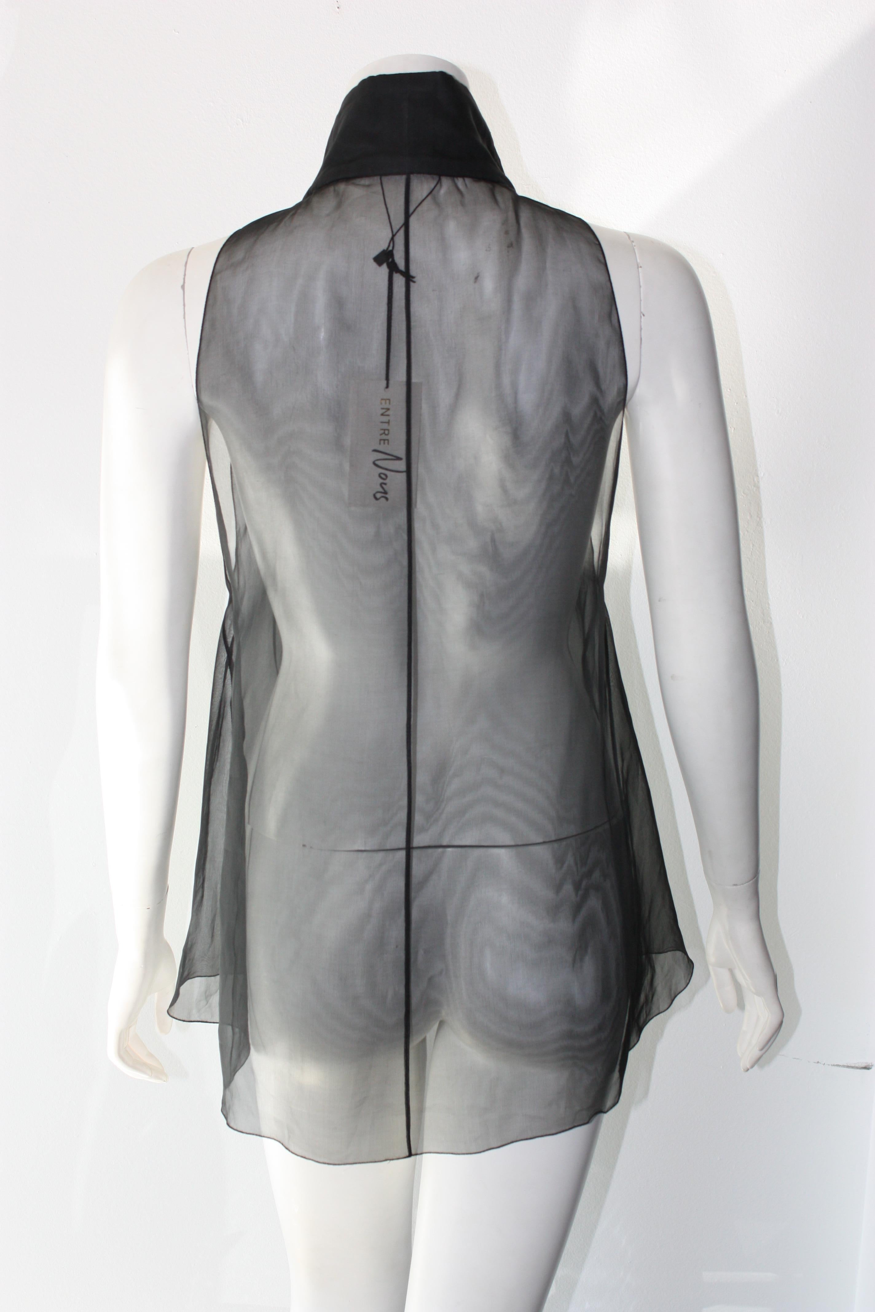 CHANEL Black Sheer Sleeveless Collar Blouse Size 36 For Sale 1